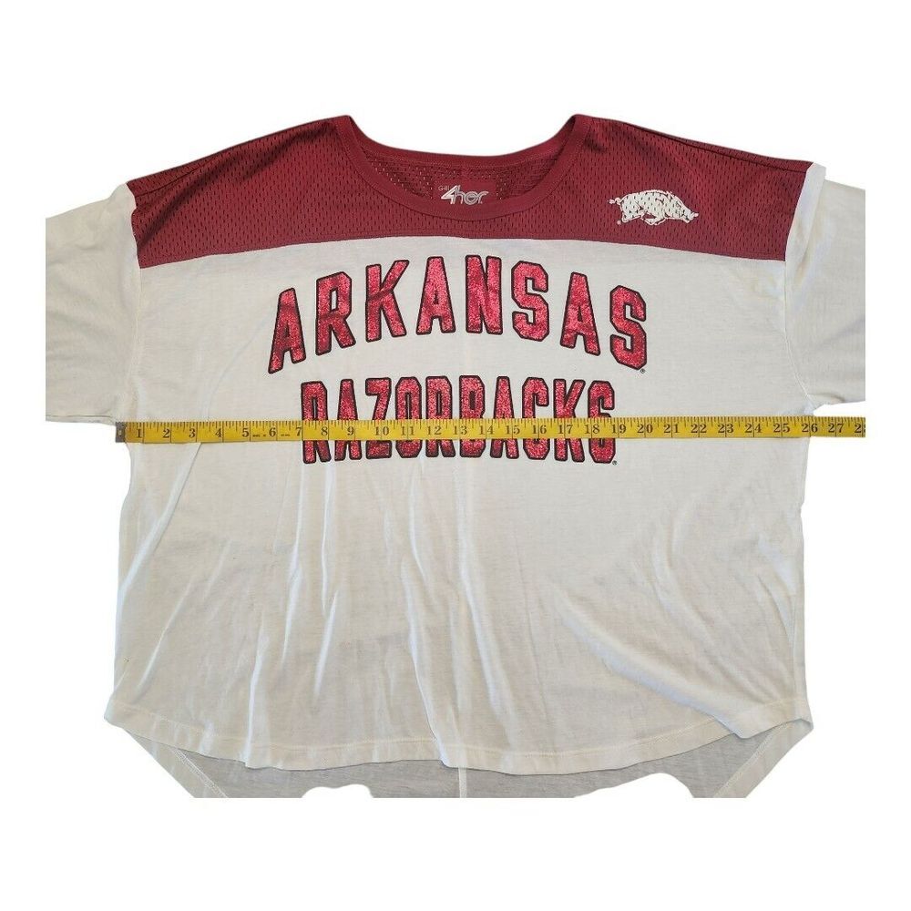 NWT G-iii 4her Jersey Arkansas Razorbacks Cream Red T-Shirt‎ Size Medium Shimmer - Picture 6 of 13
